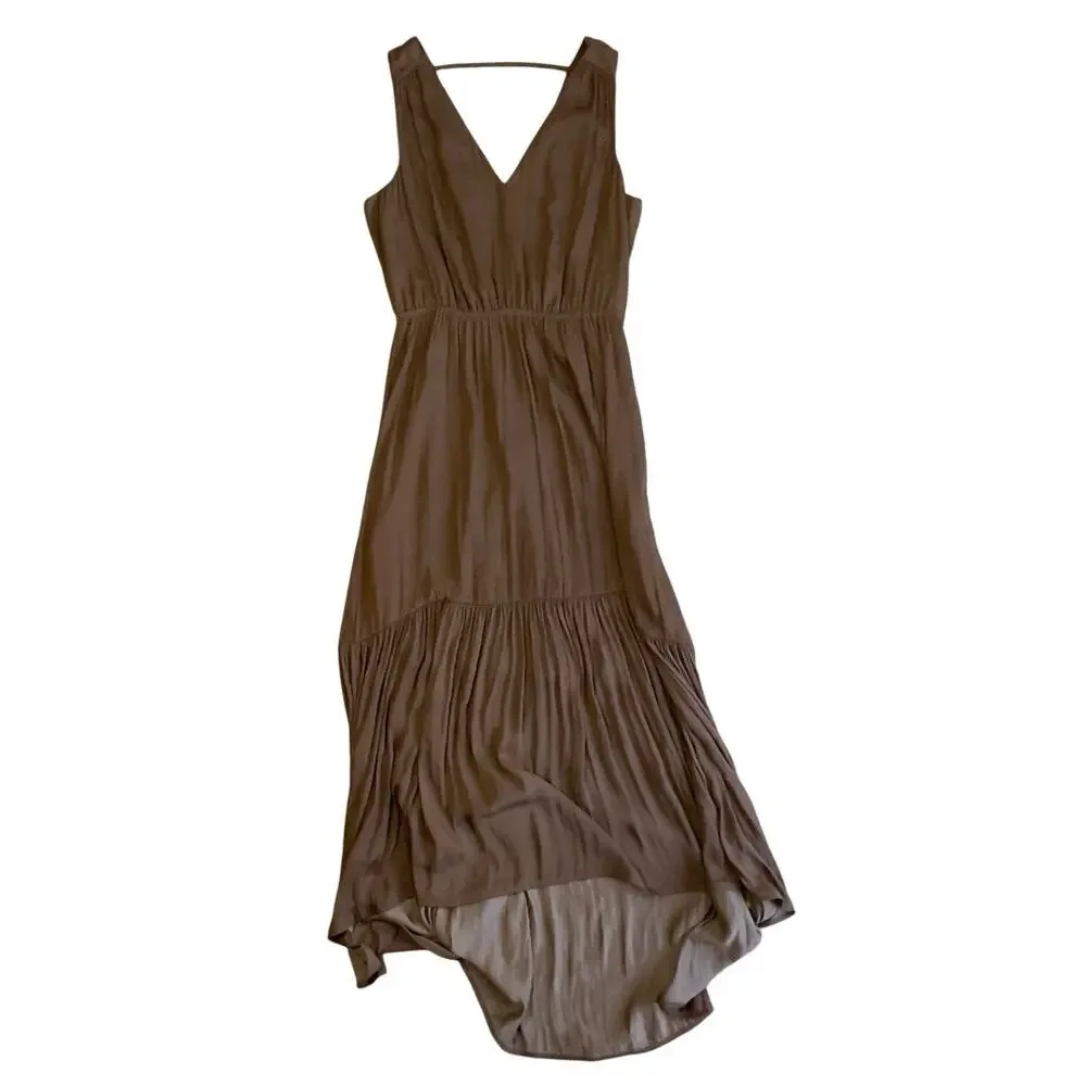 Banana Republic Satin Ruched Maxi Dress Brown Size Small
